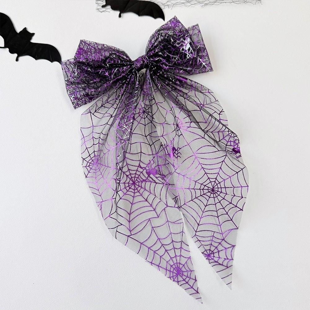 Mesh Tassel Bow Duckbill Clip Bronzing Transparent Halloween Hairpin Halloween Day Party