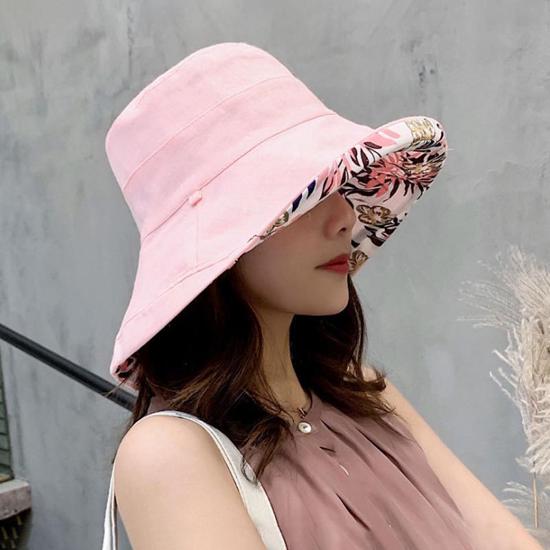 Female Summer Fisherman Hat with Double-sided Patterned Japanese Basin Hat, Outdoor Sun Hat, Sun Protection