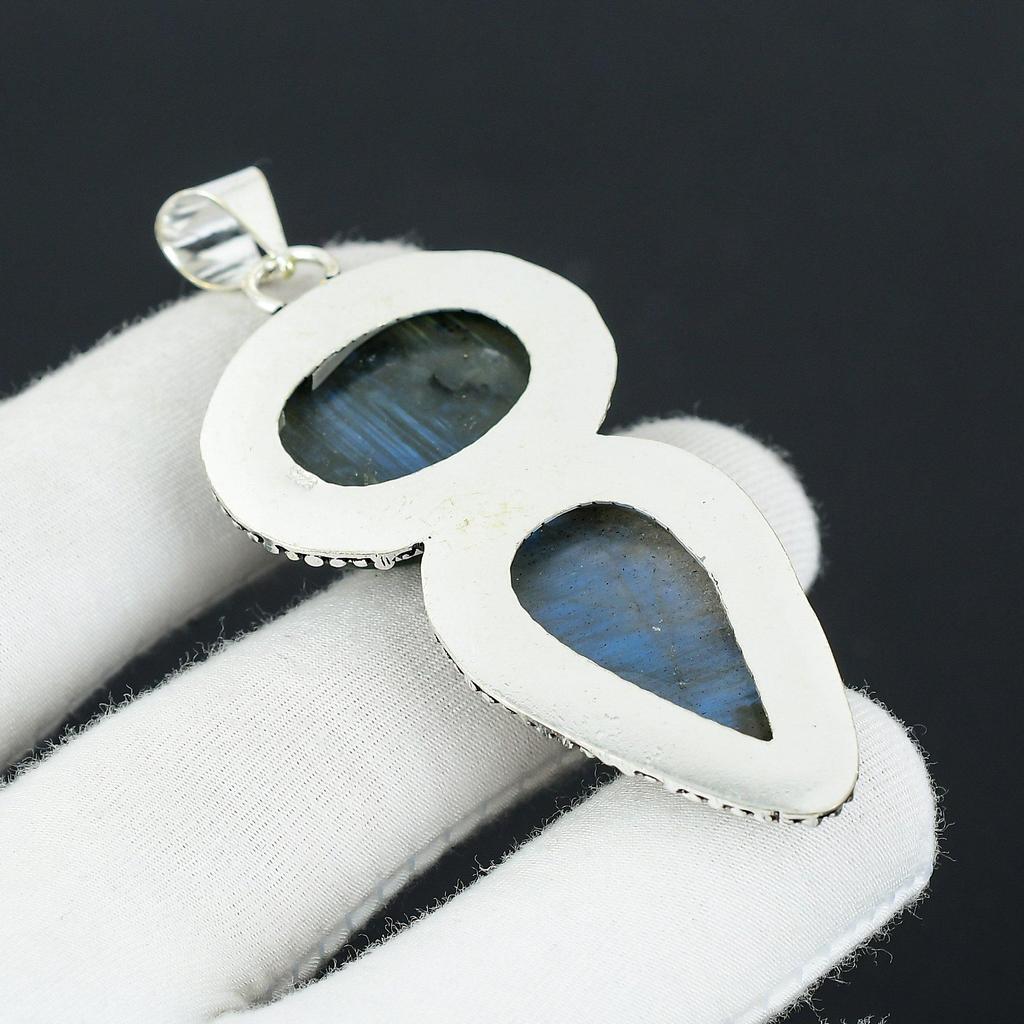 Яркий лабрадорит, драгоценный камень, кулон ручной работы из стерлингового серебра 925 пробы, двойной кулон с камнем, праздничный подарок для нее, ювелирные изделия для особых случаев