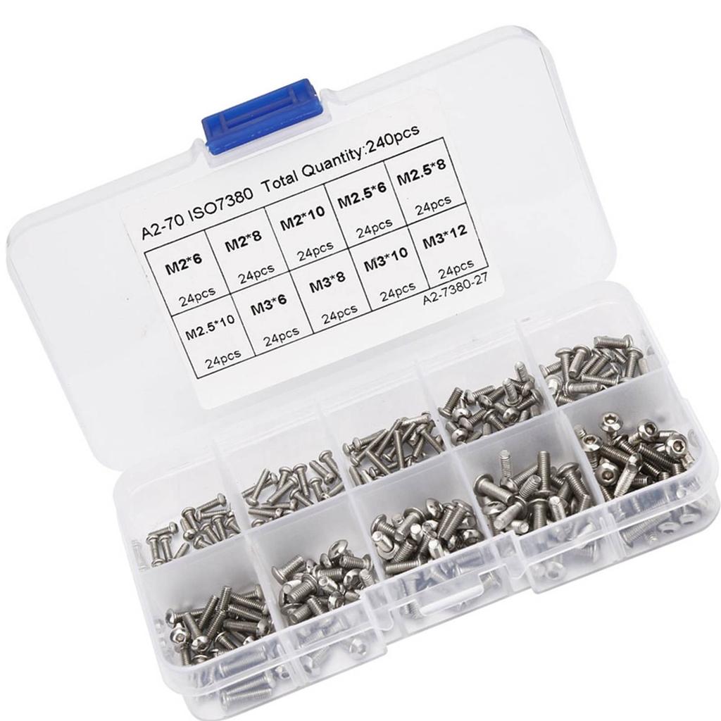 240pcs M2*6\M2*8\M2*10\M3*6\M3*8\M3*10\M3*12\M2.5*6\M2.5*8\M2.5*10 Hex Socket Screw Set