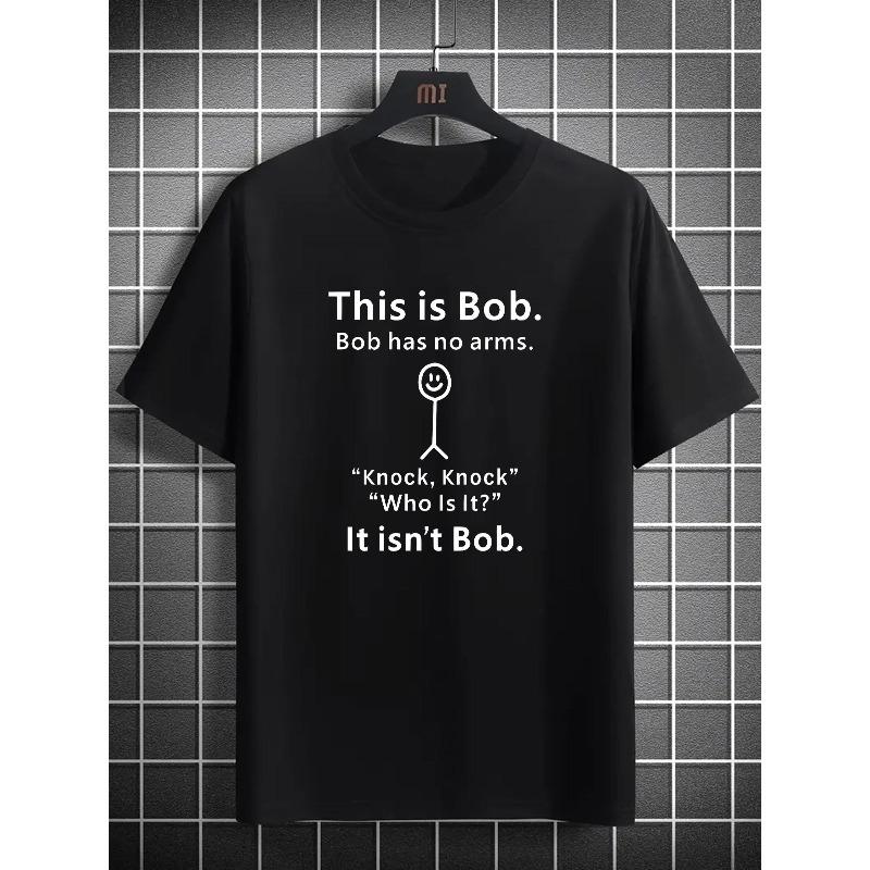 Европейские размеры Мужская графическая футболка 'This Is Bob' - Повседневная и удобная, легкая футболка с коротким рукавом и круглым вырезом, с забавным принтом английских букв