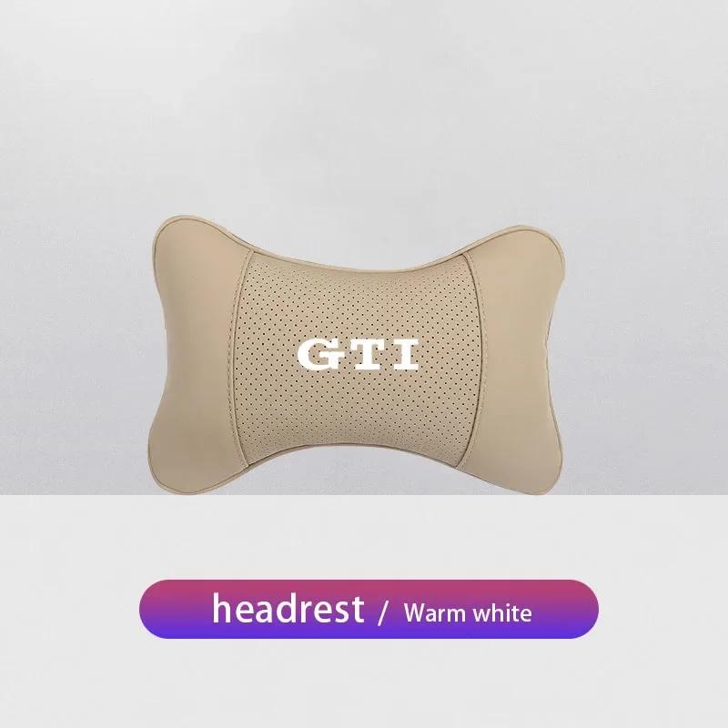 VW Car Leather Headrest Seat Head Support Neck Pillow For Volkswagen Polo Golf GTI CC Tiguan Arteon Passat Jetta Touareg ID.3