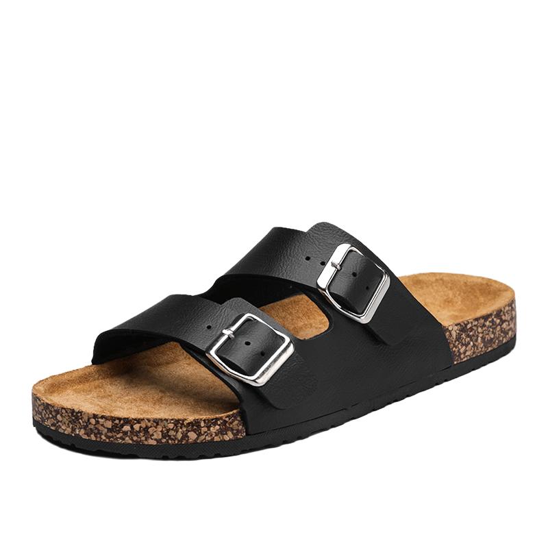 Модные роскошные кожаные сандалии из пробки, летние мужские женские мюли, шлепанцы, сабо, пляжная обувь, классические шлепанцы с пряжкой, шлепанцы для мужчин