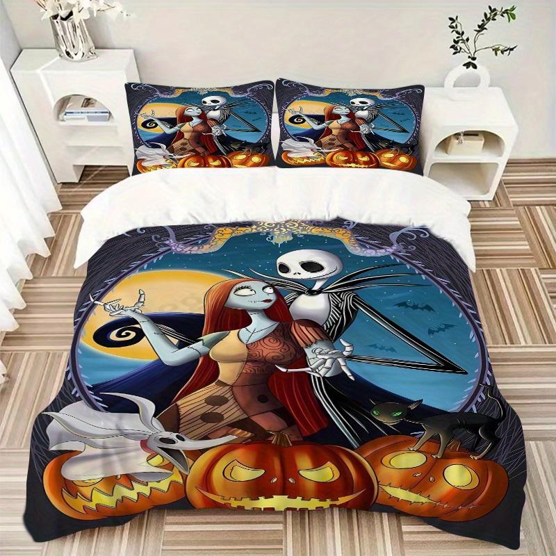 3 шт. Постельное белье на Хэллоуин Джек и Салли Включает 1 пододеяльник и 2 наволочки, Удобное постельное белье F038