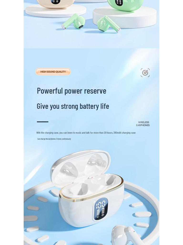 Wireless Semi-In-Ear Bluetooth Headset with Digital Display - Universal for Apple & Android, Perfect for Running & Sports.