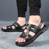 Модные летние мужские черные сандалии из высококачественной кожи, повседневная обувь для мужчин, дышащая пляжная обувь, уличные тапочки, пляжная обувь с латексной подкладкой