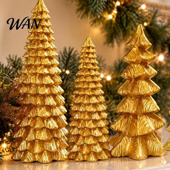 High Grade Holiday Decorations Golden Christmas Tree Ornament for Tabletop Decor, Modern Resin Xmas Chic Shop Window Displays Figurine, Table