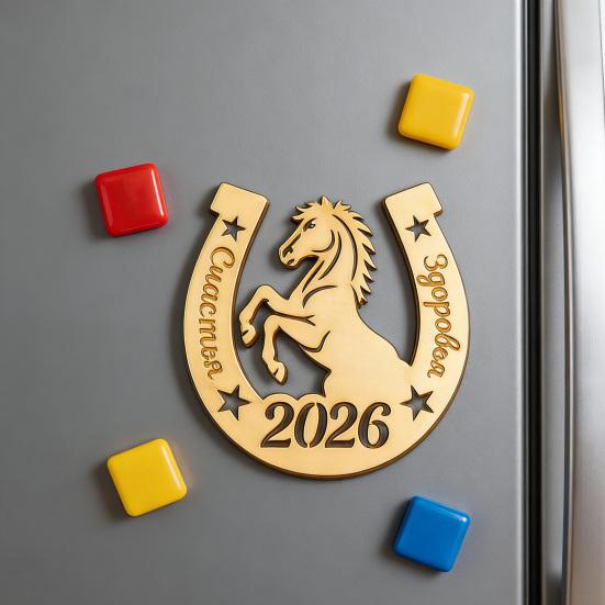 1/2/3 шт. Магнит на холодильник '2026 год Лошади' Деревенский деревянный Магнит на холодильник 'Счастливая подкова' Китайский Новый год Украшение для дома офиса кухни