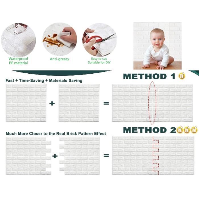 Papier Peint 3D - Non spécifié - Lot de 10 - Adhésif - Violet - Imitation pierre et brique