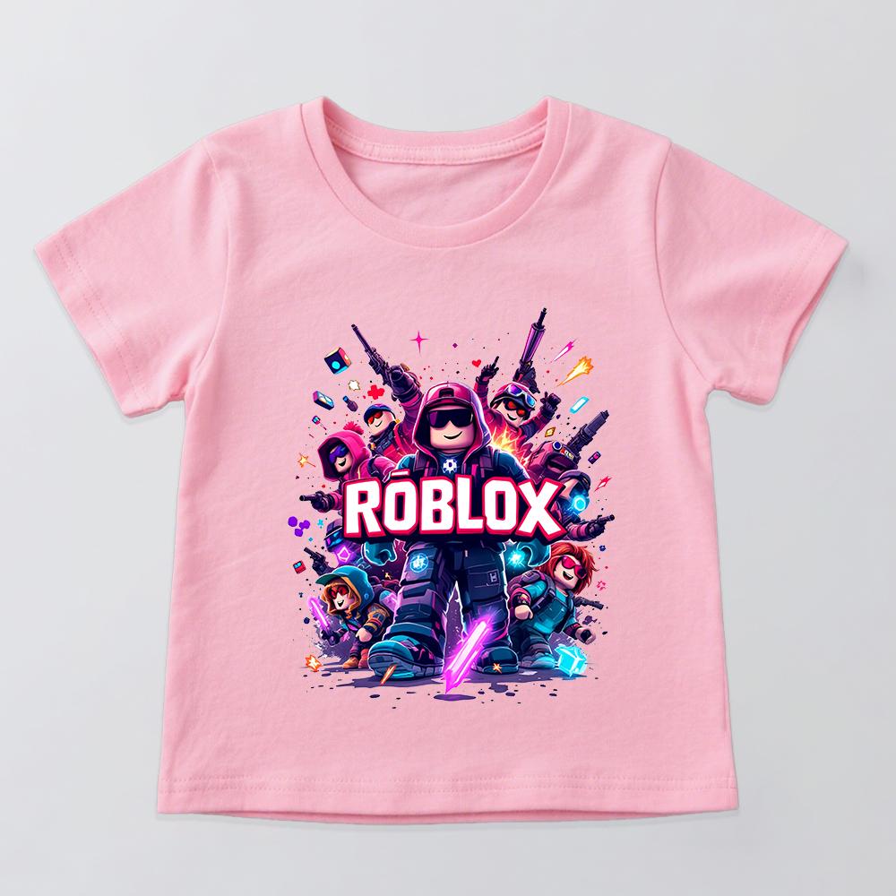 Игровая футболка Roblox из хлопка для детей, мальчиков и девочек, с коротким рукавом, детская футболка с принтом, повседневная одежда для игр