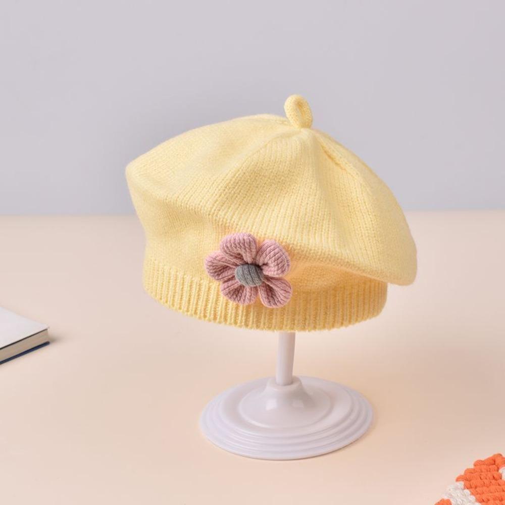 Korean Baby Beret Hat Flower Baby Knitted Hat New Artist Painter Caps For Infant Girls