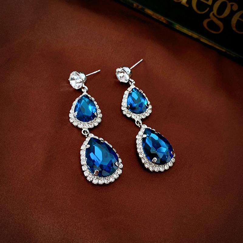 Роскошные серьги-колье для женщин, темно-синие, зеленые серьги, свадебные комплекты ювелирных изделий для невесты