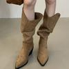 Женские ботфорты до колена в стиле ретро с пуговицами, модные, с острым носком, на квадратном каблуке, повседневная женская обувь, Zapatos De Mujer
