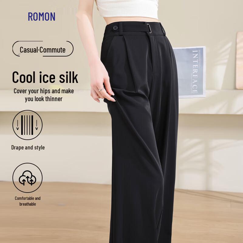 Luomeng Women's Ice Silk Wide-Leg Straight Pants