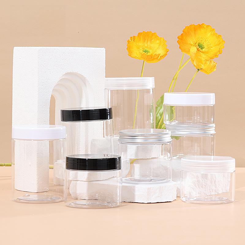 «Банка для крема 100 мл с ПЭТ, алюминиевой крышкой и прозрачная бутылка с широким горлом 250 мл с внутренней крышкой»