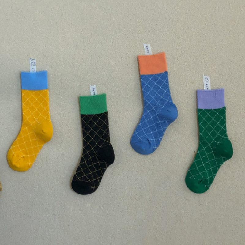 Baby Socks Vintage Plaid Calf Socks Boys Girls Toddler Contrast Color Classic Grid In Tube Socks Children Kids Long Socks 1-5Y