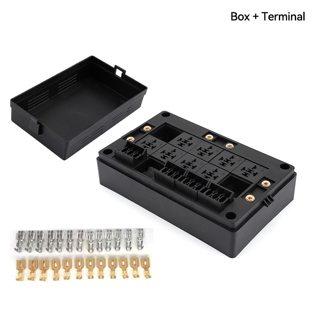 DC12V/24V 15-контактный предохранительный релейный блок с 10 реле 40A, блок предохранителей, 4-контактные или 5-контактные реле для автомобильной, морской, автофургонной, лодки