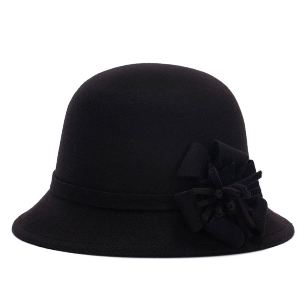 Винтажная повседневная шляпа-тазик, шляпа-купол, шерстяная фетровая шляпа-котелок, фетровая кепка, кепка-ведро с цветком