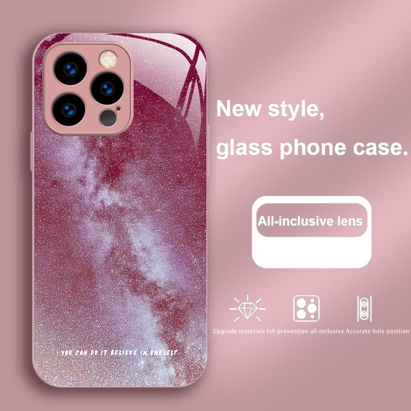 Блестящее Звездное Небо Для IPhone 16 Plus 15 14 13 12 Mini 11 Pro Max X XS XR 7 8 Plus 2022 Закаленное Стекло Чехол для Телефона