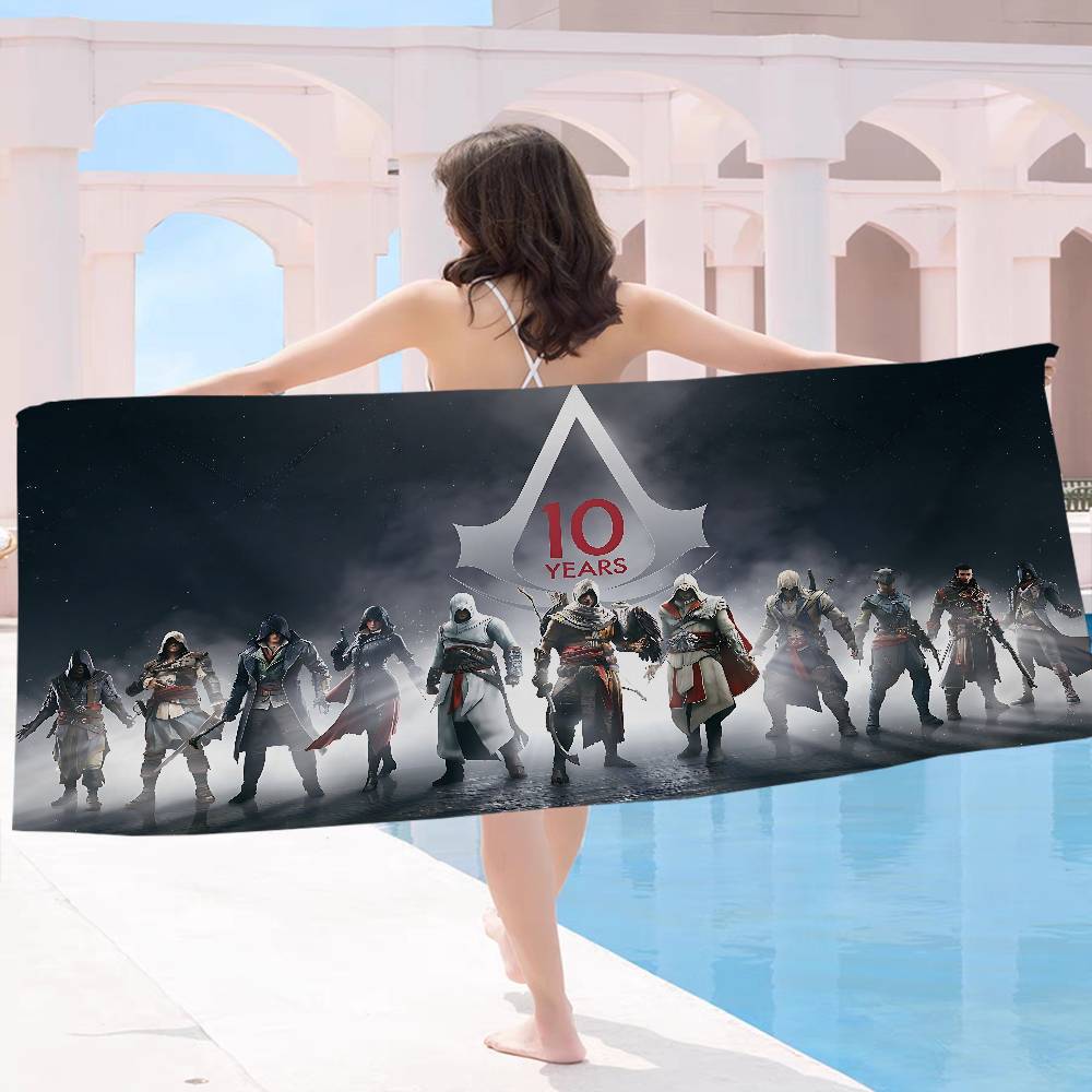 Плед из микрофибры с логотипом игры A-Assassin-S-Creed Быстросохнущие пляжные полотенца Большой размер Печать Сверхвпитывающий пляжный полотенец-плед