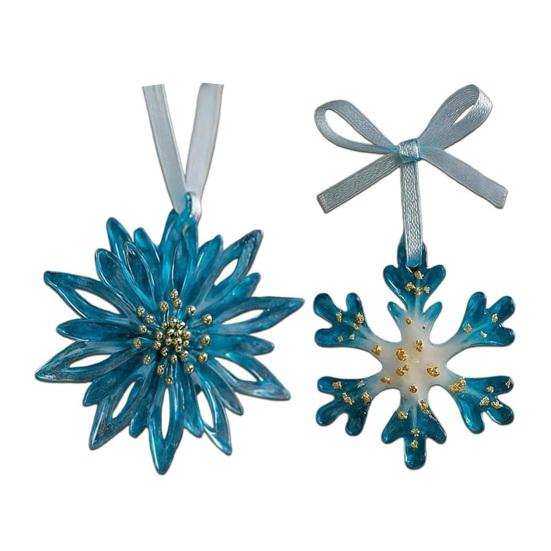 Рождественские украшения из смолы ручной работы Синий и золотой олень Снежинка Украшение для рождественской елки с подвесными лентами Винтажный праздничный сувенир