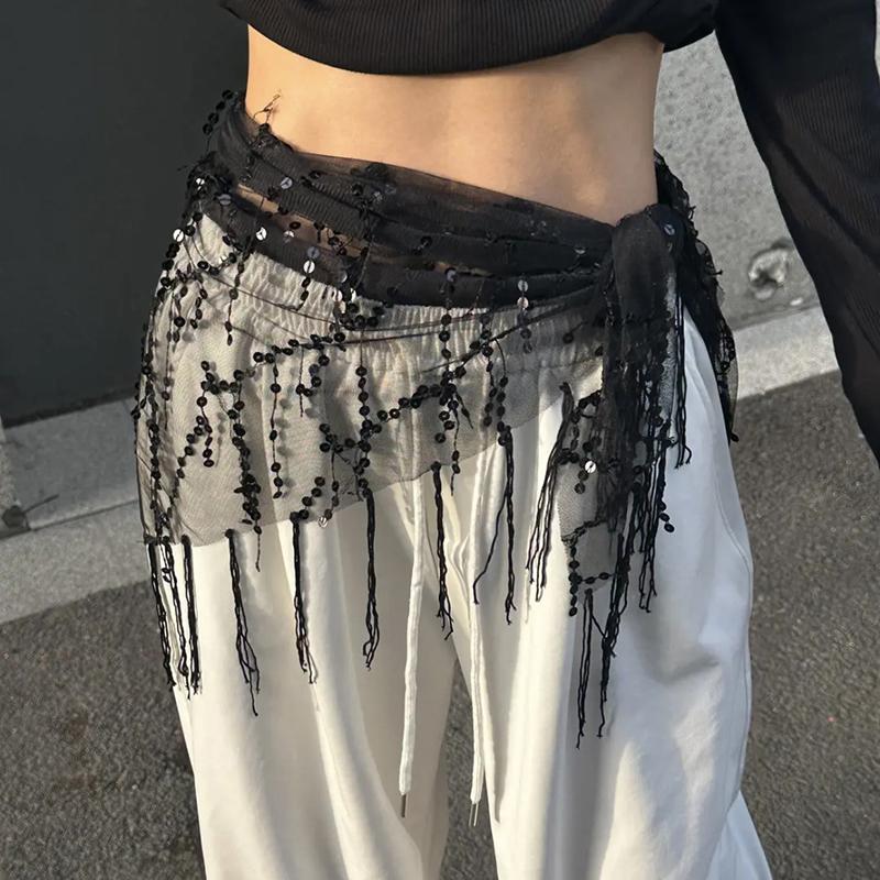 Versatile Belly Dance Waist Chain Tassel Triangular Scarf Waist Belt Jazz Dance Accessories Indian Dance Holiday Fart Curtain
