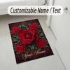 Roses Elegance Theme Soft Crystal Velvet Rug Custom Name & Text Print Non Slip Floor Rug for Bedroom Living Room