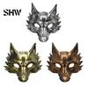 Durable Lightweight Carnival Props Black Gold Wolf Halloween Mask, 3D PU Foam Mardi Gras Party Unique Festival Masks for Cosplay Prop, Masquerade