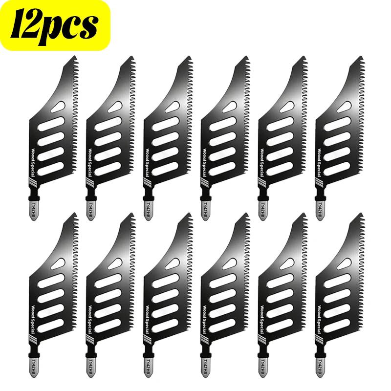 12/1pcs Jigsaw Blade Heavy Duty Scroll Saw Blades Jigsaw Blade Extra Long T-Shank Fine Coarse Teeth for Wood Fiberboard Blades