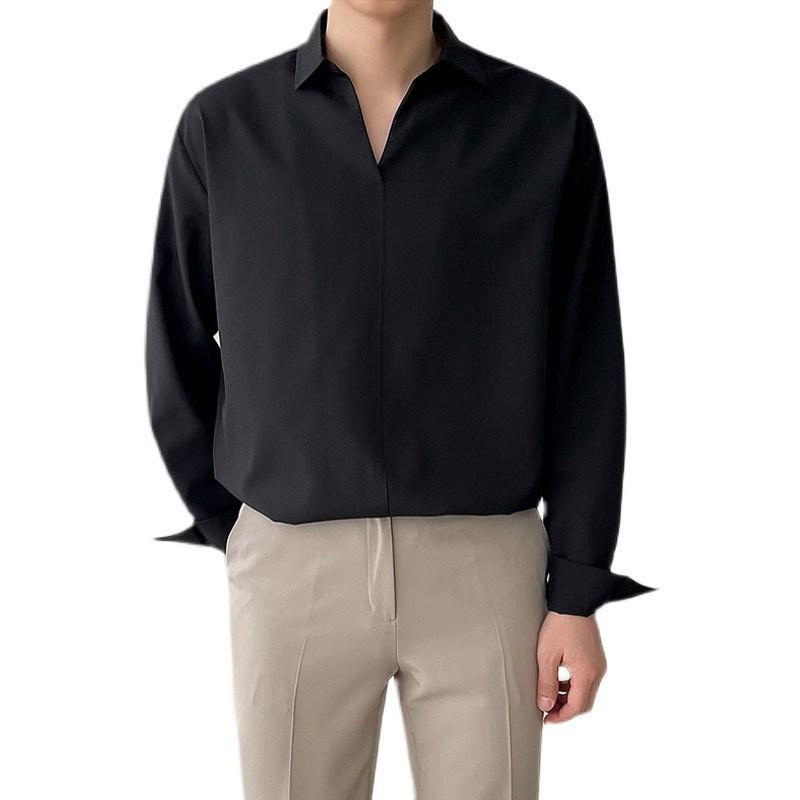 Мужская пуловер-рубашка с V-образным вырезом и длинными рукавами в корейском стиле - Модный дизайн плохого парня для весны и осени