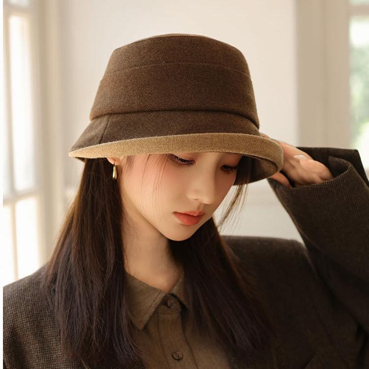 Autumn and Winter New Woolen Bucket Hat Women's Warm Ear Protector Basin Hat Elegant Fashion Bucket Hat