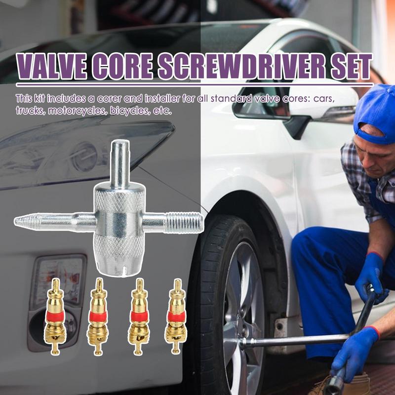 Multipurpose Valve Core Set Tire Valve Core Tool Valve Core Removal Tool Compact Tire Repair Kit Tire Removal Tool for Daily