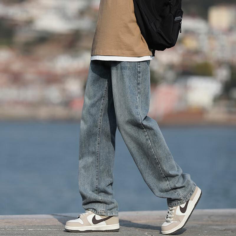 Мужские джинсы Homlean American High Street, выстиранные, свободного кроя, с прямыми штанинами