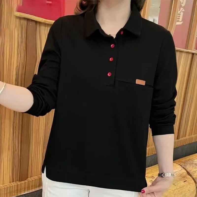 Женская толстовка с лацканами: Свободный, прикрывающий живот топ с длинными рукавами для мам среднего возраста, идеально подходит для повседневной носки весной и осенью.