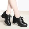 Spring Autumn Lace-up Thick Sole Women Pumps Shoes High Heels Comfortable Breathable Square Heel Solid Soft Leather Shoes