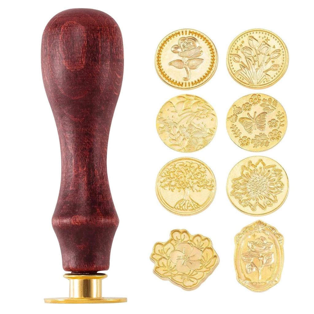 Набор печатей из воска Yousheng, головки печатей из воска с деревянной ручкой, несколько узоров, набор печатей из воска для писем, поздравительных открыток, подарков, украшений