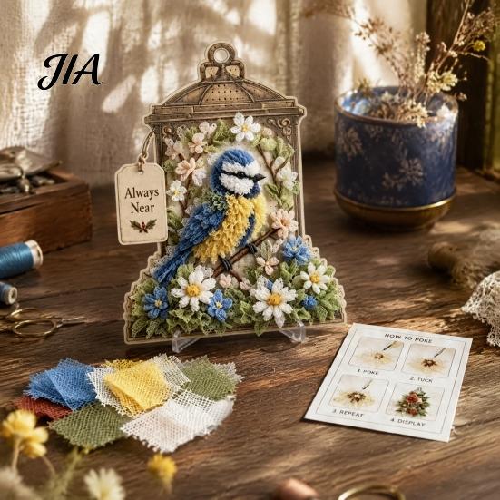 Handmade Flower Bird Craft 3D Fabric Poke Art Kit, DIY Memory Lantern Floral Housewarming Gift for Nature Lovers And Patterns, Punch Needle
