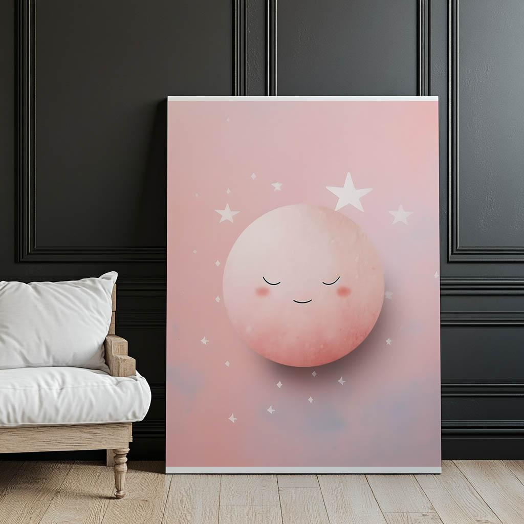 Tajemniczy Różowy Księżyc Tajemniczy Różowy Księżyc, 50X70 Cm, Rama Aluminiowa Złota, Papier Matowy 230 Gsm