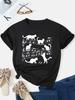 Музыка и принт кошки Футболка с круглым вырезом Повседневный топ с коротким рукавом удобной посадки для весны и лета Женская одежда