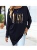 Women's Oversize Long-Sleeve Spring/Fall Asymmetrical Hem T-Shirt Fashion Printed Logn Sleeve Top