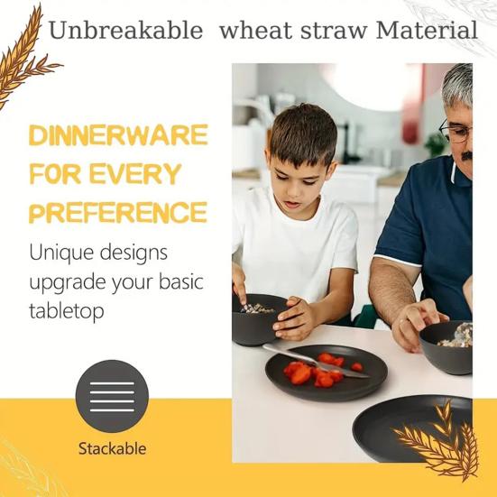 16Pcs Cutlery Set Stackable Unbreakable Plates, Bowls And Cups Set BPA-Free Tableware for Family
