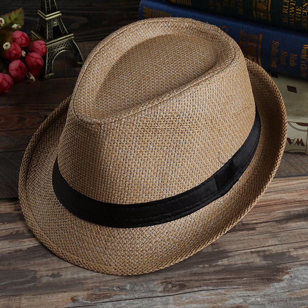 Simple Women Ribbon Decoration Wide Brim Men Beach Hats Fedoras Weave Shade Sun Caps Straw Hat