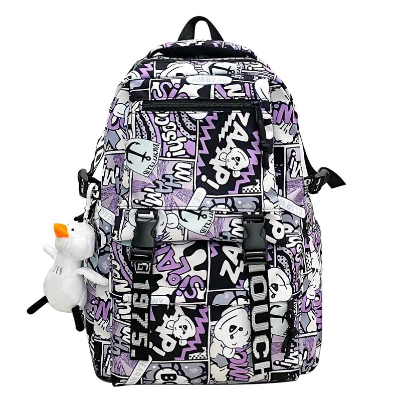 Middle School Student Schoolbag Women Cartoon Print Backpack Men Large Capacity Backpack