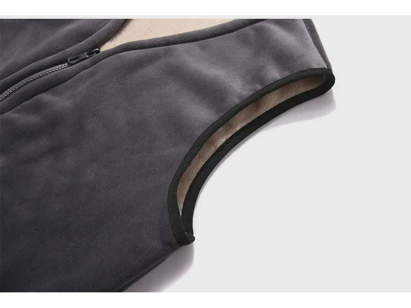 Мужской большой жилет из овчины: Повседневный толстый теплый жилет из серебристо-черного флиса, защищающий от холода и прилегающий.