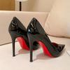 New  Fall Black Patent Leather Pointed Female Red Sole High Heels Sexy Female Dress Slim High Heels