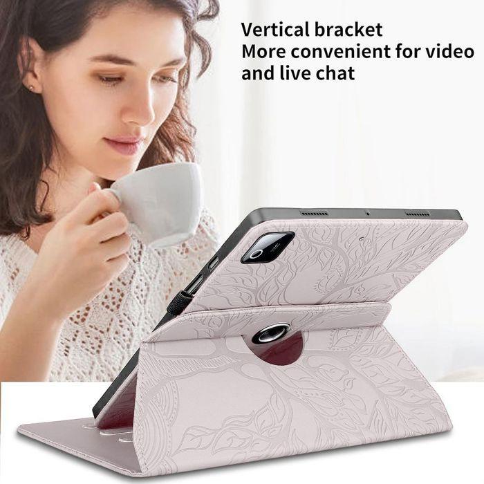 Coque pour Xiaomi Pad 8 /8 Pro/7/7 Pro/9, Etui Rotatif 360° Motif Arbre Cuir Synthétique Rose