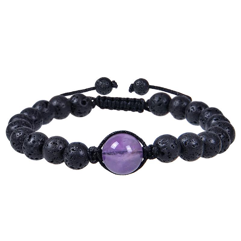 Унисекс плетеный браслет из обсидиана и лавы - 12 мм