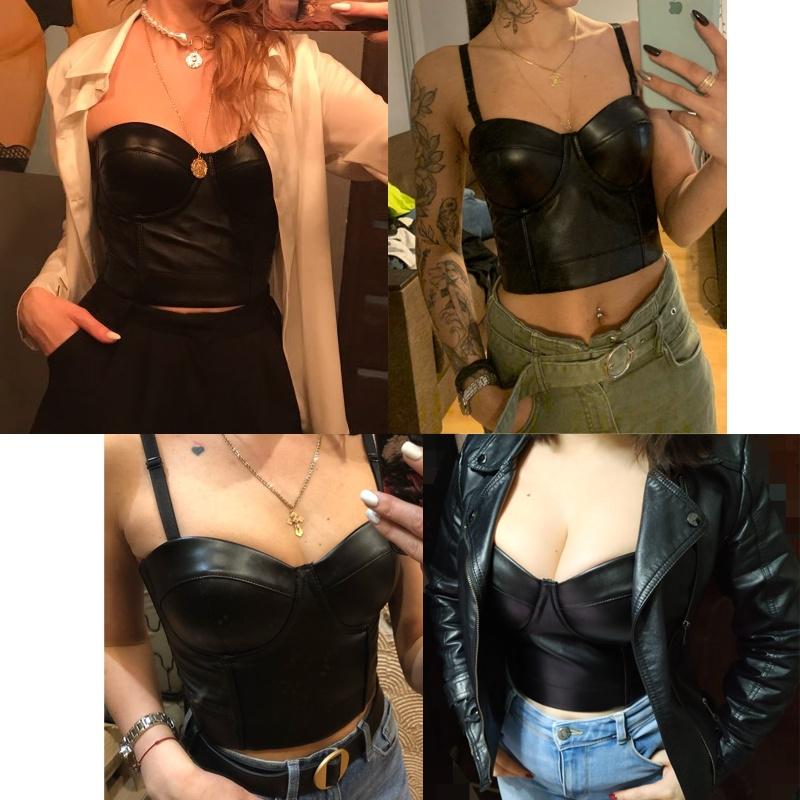 Women Leather Bra Gothic Bralette Corsage Sexy Lingerie Corset Tops Party Wear Tank Tops Underwear