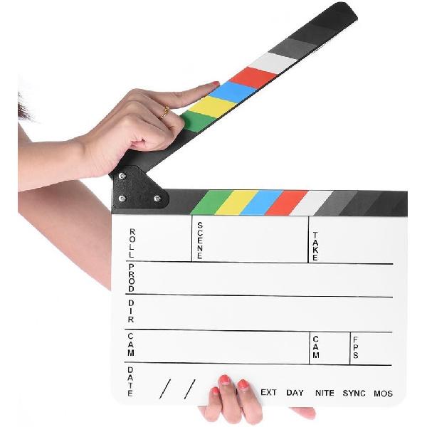 Professional Movie Directors Clapboard, Photography Studio Video TV Acrylic Clapper Board Dry Erase Film Slate Cut Action Scene Clapper with Color