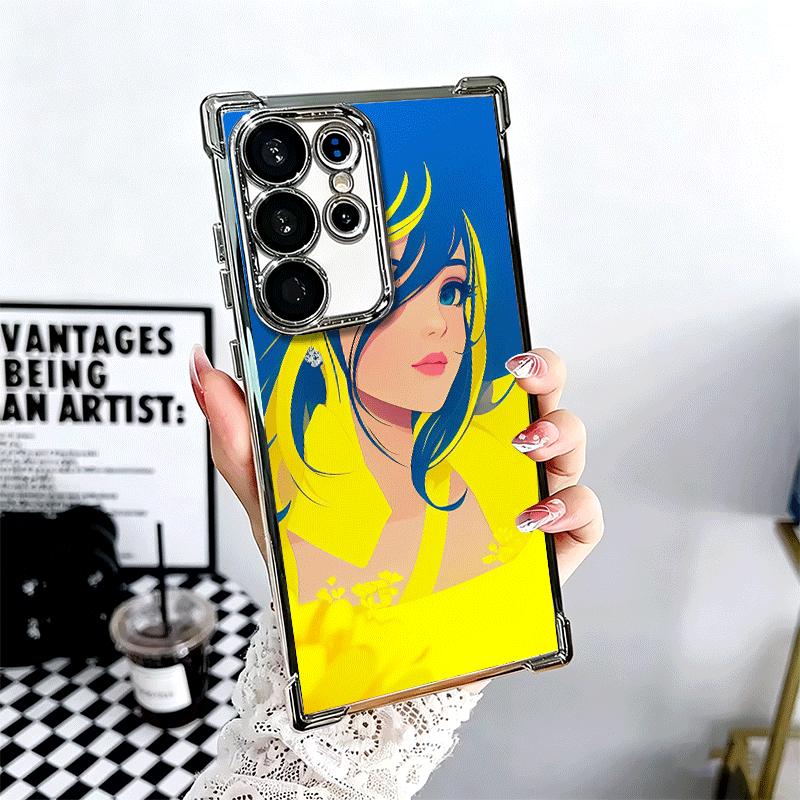 Blue Yellow Ukrainian Girl Plating Phone Case For Samsung Galaxy S24 S25 FE S26 Edge S23 Ultra S22 S21 Plus S20 Anti-Fall Airaba